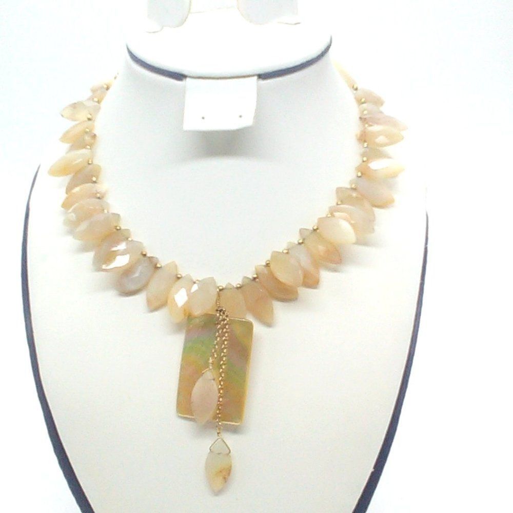 Natural Gemstone 14-16" Strand Faceted Multi Moonstone Marquise with Pendant